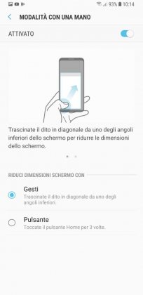 modalita con una mano samsung s9 plus