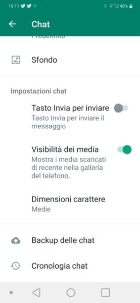 Impostazioni WhatsApp