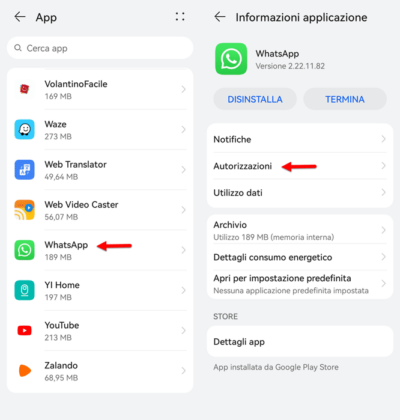 Impostazioni App Whatsapp Android