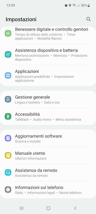 Telefono Samsung Impostazioni