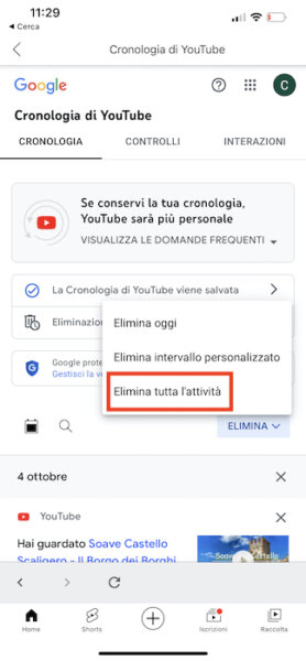 Youtube Iphone Cronologia Elimina Tutta Attivita