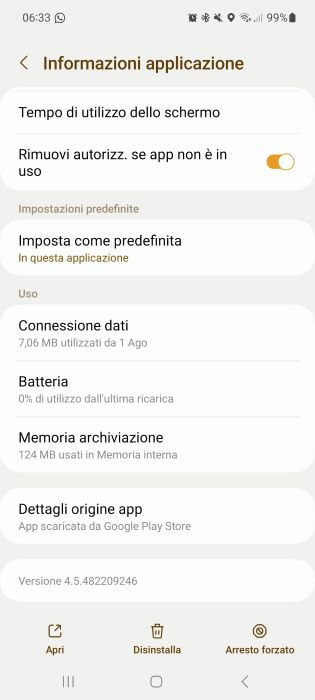 Samsung Informazioni Applicazione Schermata