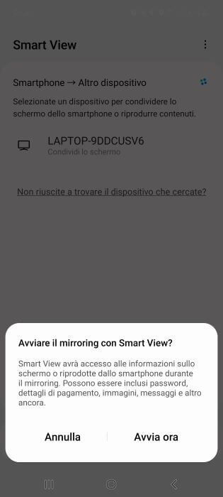 Smart View Mirroring Avvia Ora