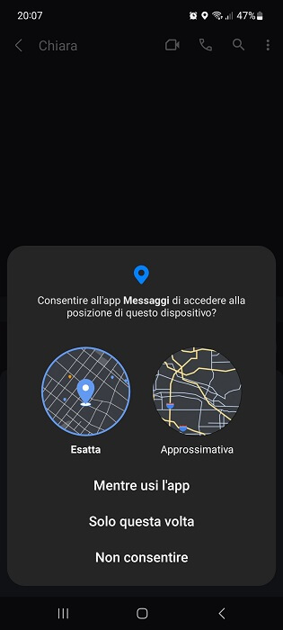 App Messaggi Android Autorizzazione Accesso Posizione