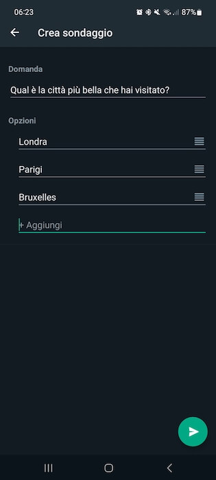 Sondaggi Whatsapp Android Domanda