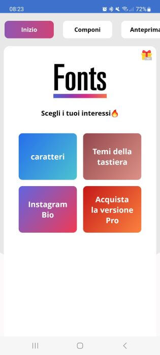 Fonts For Instagram Schermata Iniziale