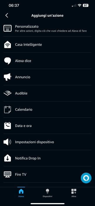 Aggiungi Azione Amazon Alexa App