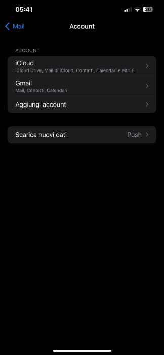 Impostazioni Iphone Account