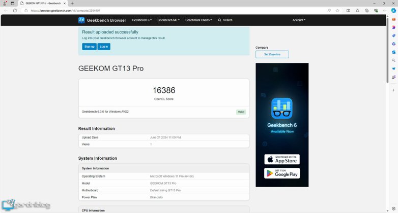 Geekom GT13 Pro Benchmark Geekbench 6 1