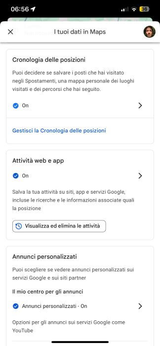 App Google Maps I Tuoi Dati