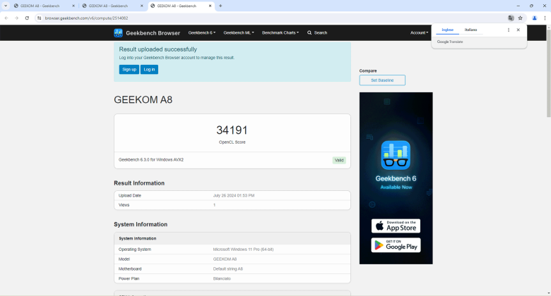 Geekom A8 Geekbench 6 Gpu